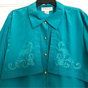 Women Jordan Button Down Blouse Embroidered Top Jade Short Sleeve Size 16 NWT